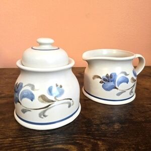 Vintage Johnson Brothers Sirocco Blue Sugar Bowl & Creamer